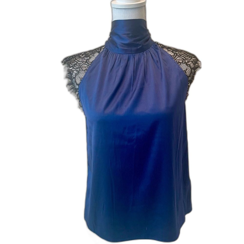 Generation Love Shayna Blue Black Lace Silk Halter XS NWT